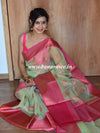 Banarasee Organza Mix Saree With Drop Buta Design & Broad Border-Green