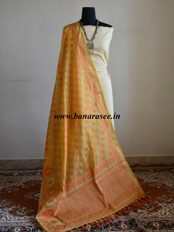 Banarasee Cotton Silk Resham Work Dupatta-Yellow