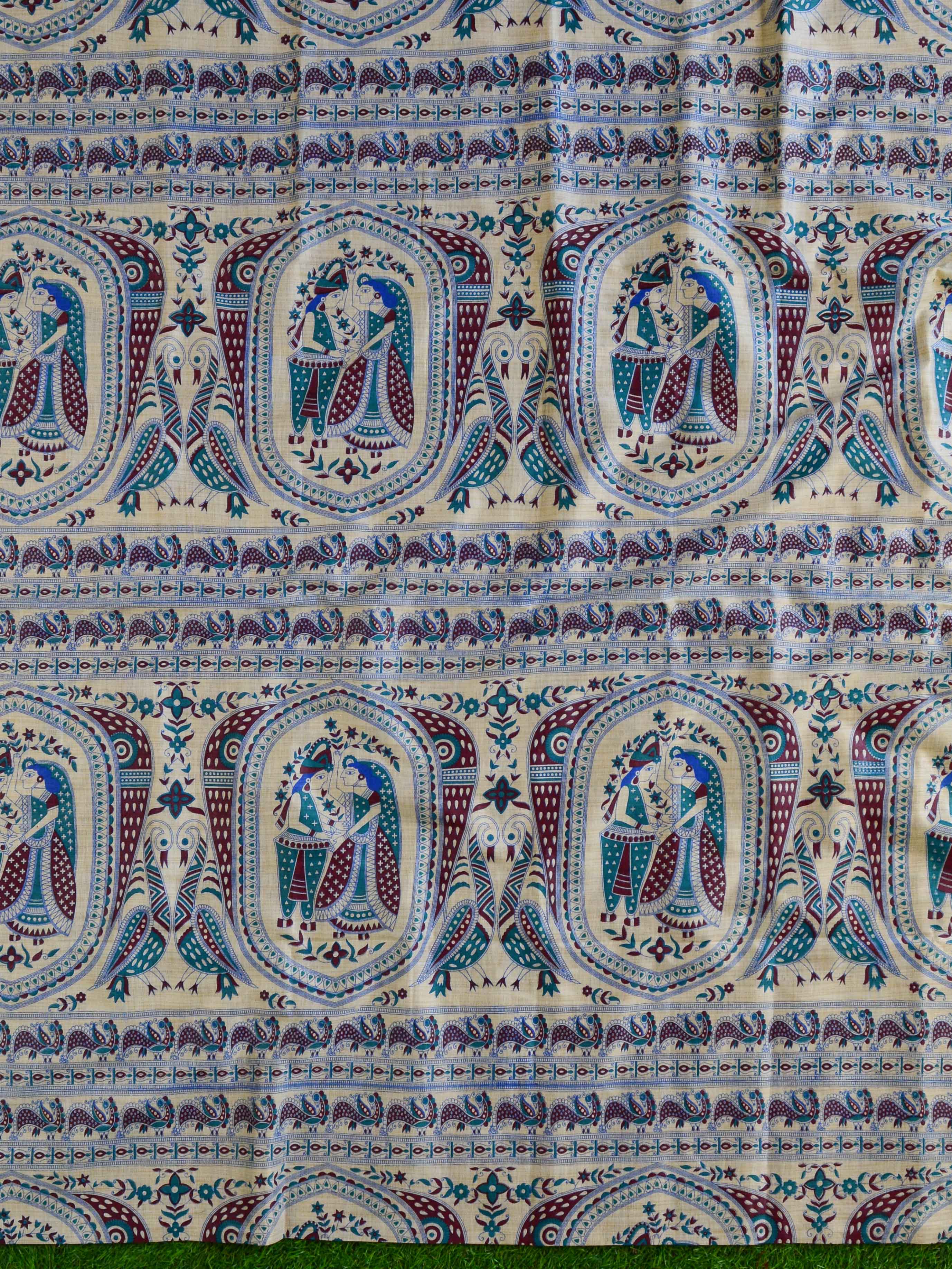 Handloom Khadi Cotton Salwar Kameez With Madhubani Print Dupatta-Beige