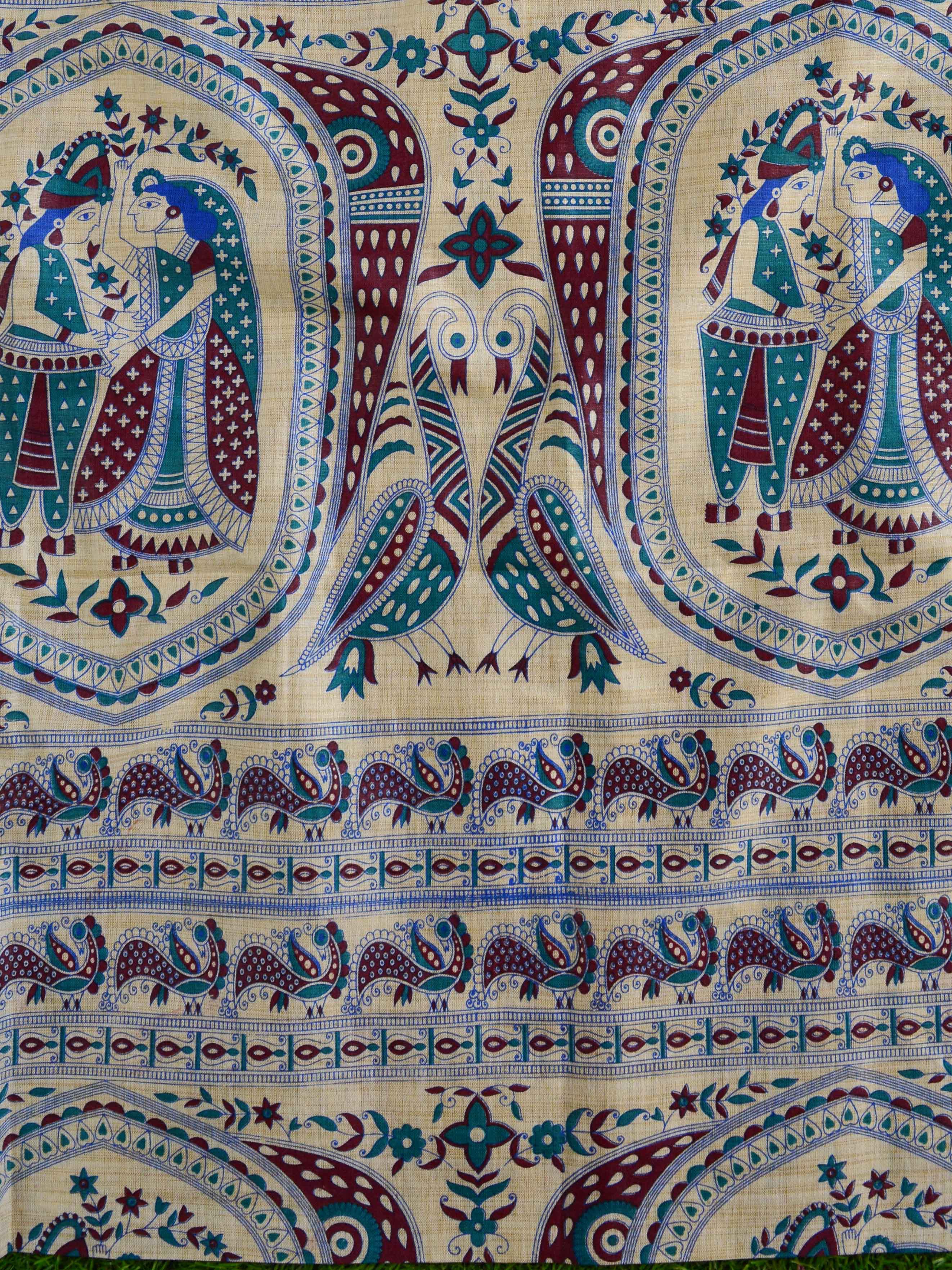 Handloom Khadi Cotton Salwar Kameez With Madhubani Print Dupatta-Beige