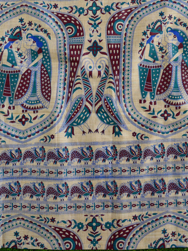 Handloom Khadi Cotton Salwar Kameez With Madhubani Print Dupatta-Beige