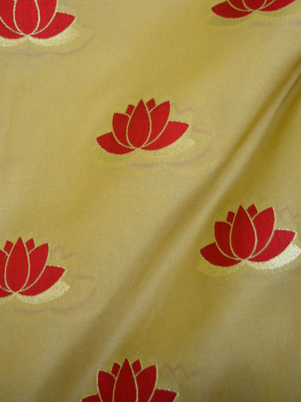 Banarasee Semi Katan Silk Lotus Buti Design Fabric-Beige