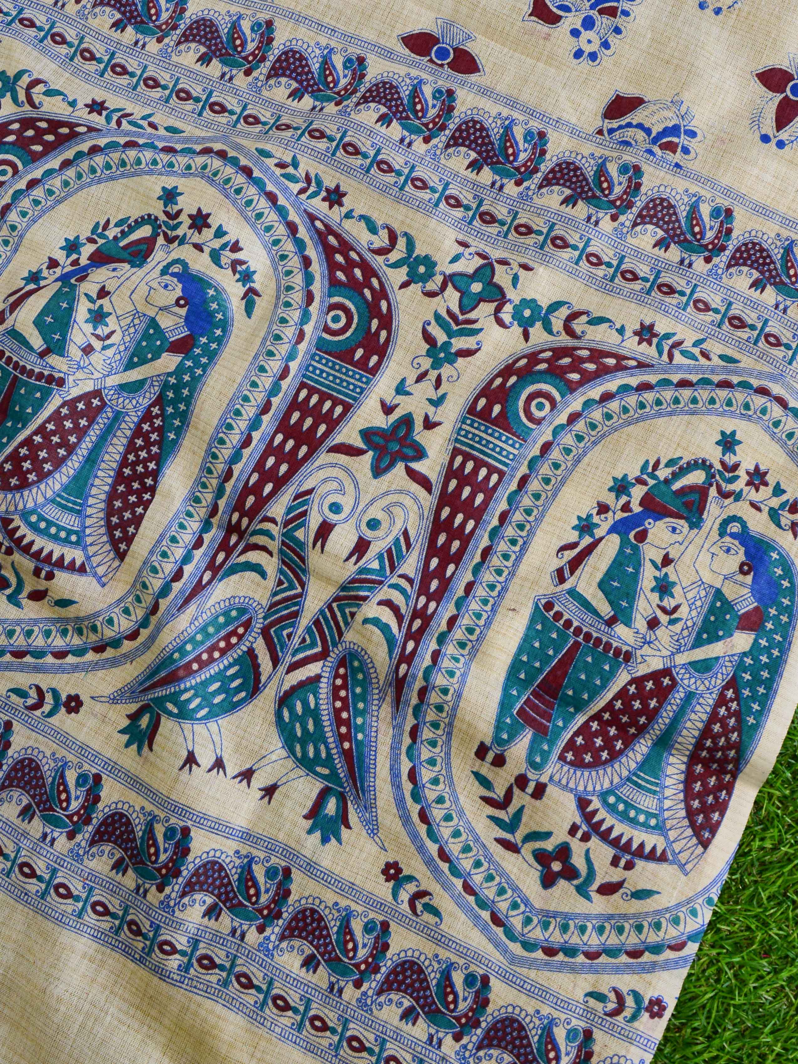 Handloom Khadi Cotton Salwar Kameez With Madhubani Print Dupatta-Beige