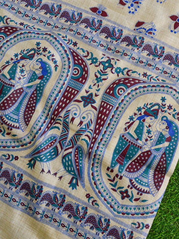 Handloom Khadi Cotton Salwar Kameez With Madhubani Print Dupatta-Beige