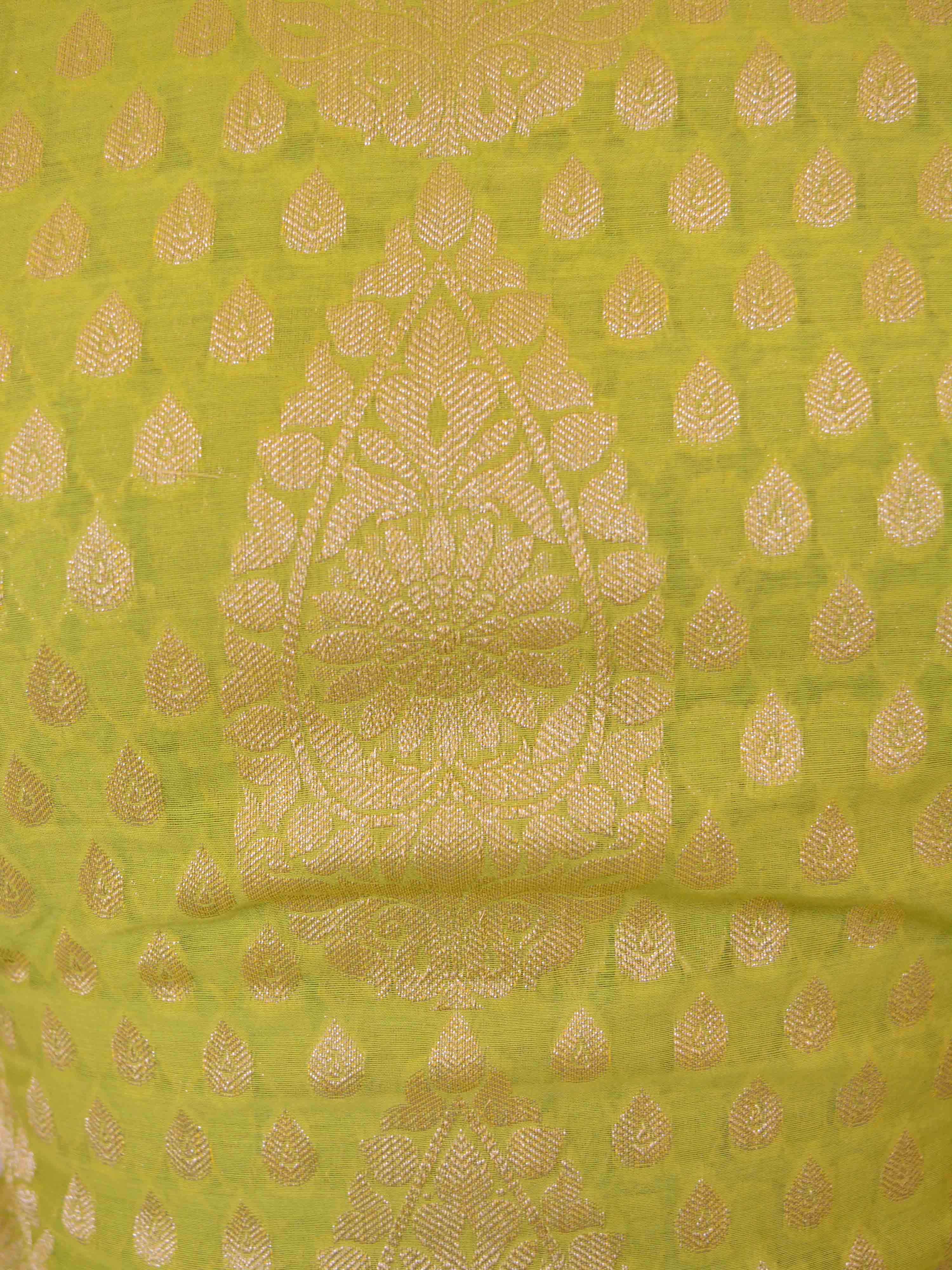 Banarasee Salwar Kameez Cotton Silk Gold Zari Buti Woven Fabric-Green