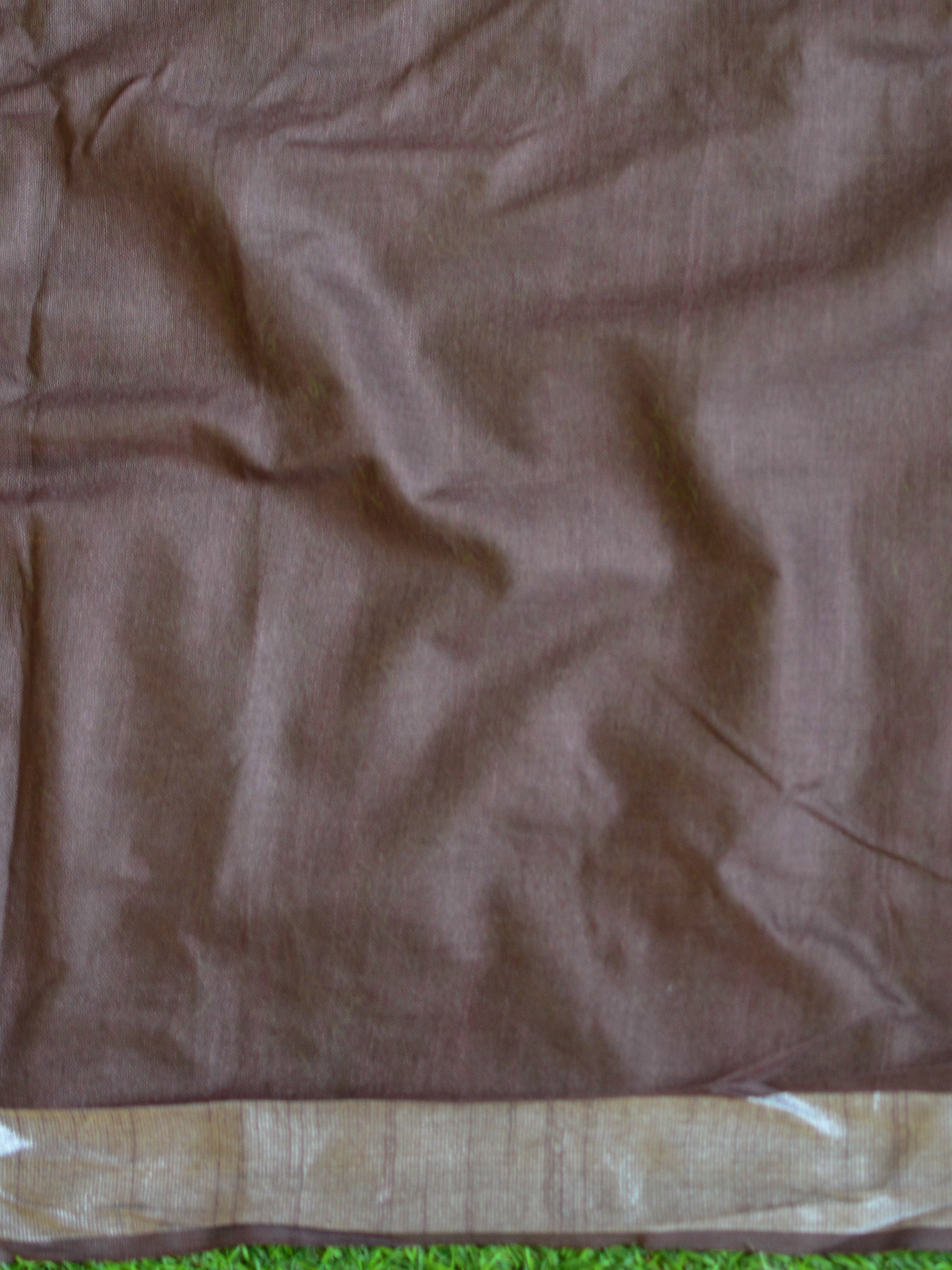 Bhagalpur Handloom Pure Linen Cotton Resham Embroidered Saree-Brown