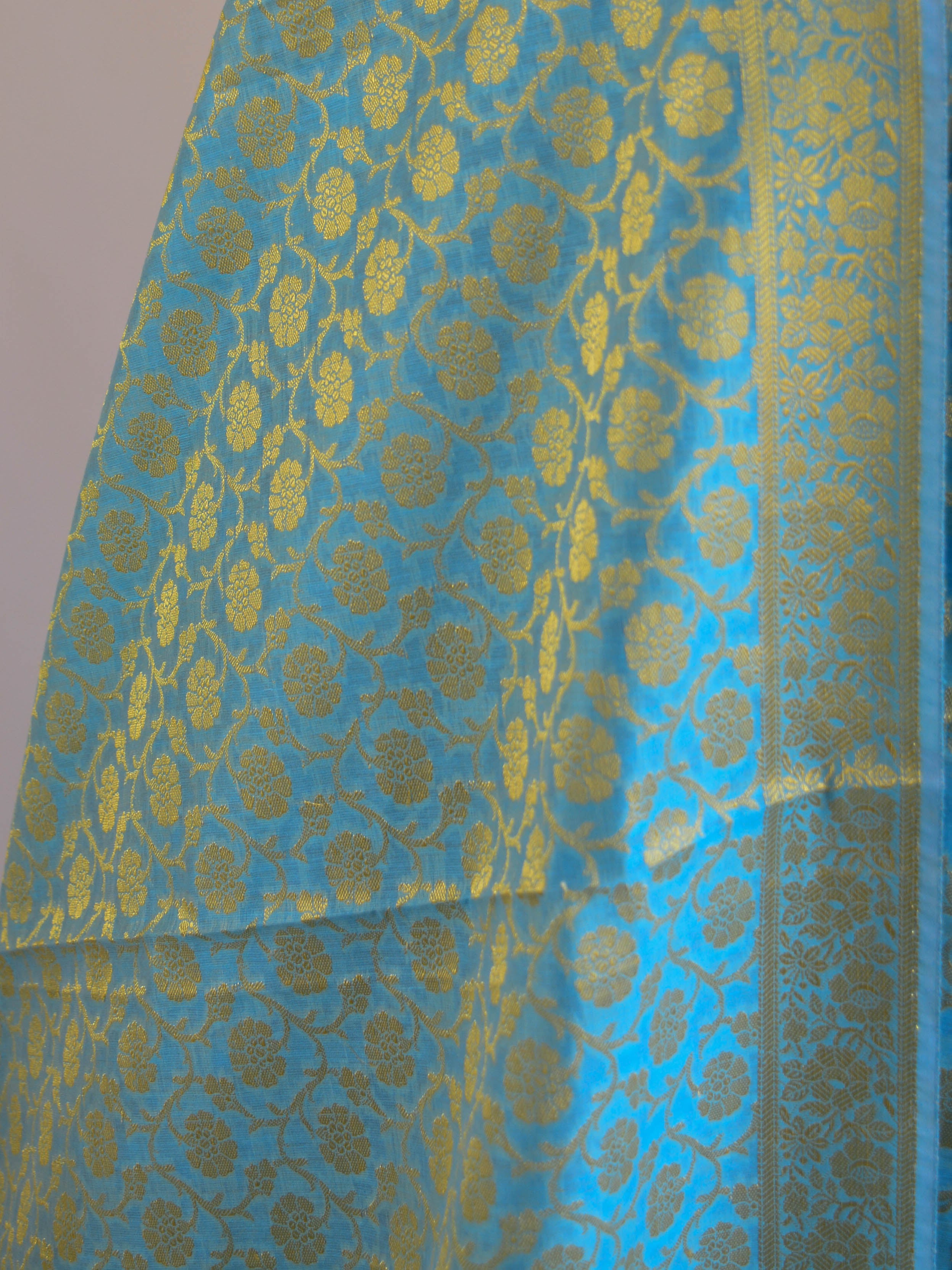 Banarasee Salwar Kameez Cotton Silk Gold Zari Jaal Woven Fabric-Sky Blue