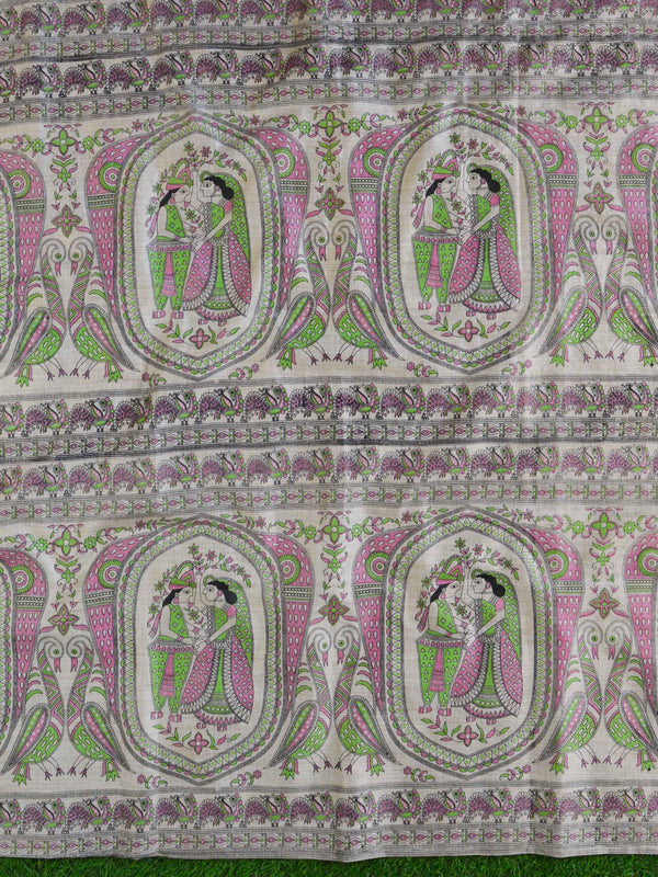 Handloom Khadi Cotton Salwar Kameez With Madhubani Print Dupatta-Beige