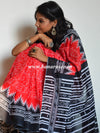 Handloom Mul Cotton Ajrakh Print Saree-Red & Black