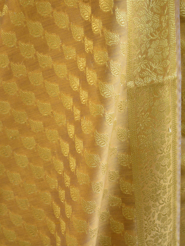 Banarasee Salwar Kameez Cotton Silk Gold Zari Buti Woven Fabric-Beige