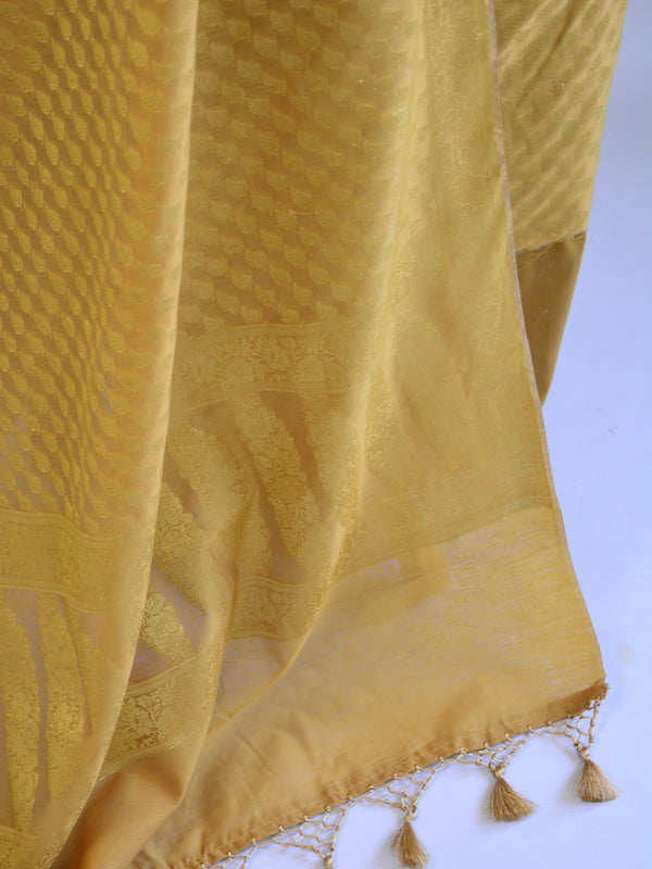 Banarasee Salwar Kameez Cotton Silk Gold Zari Buti Woven Fabric-Beige