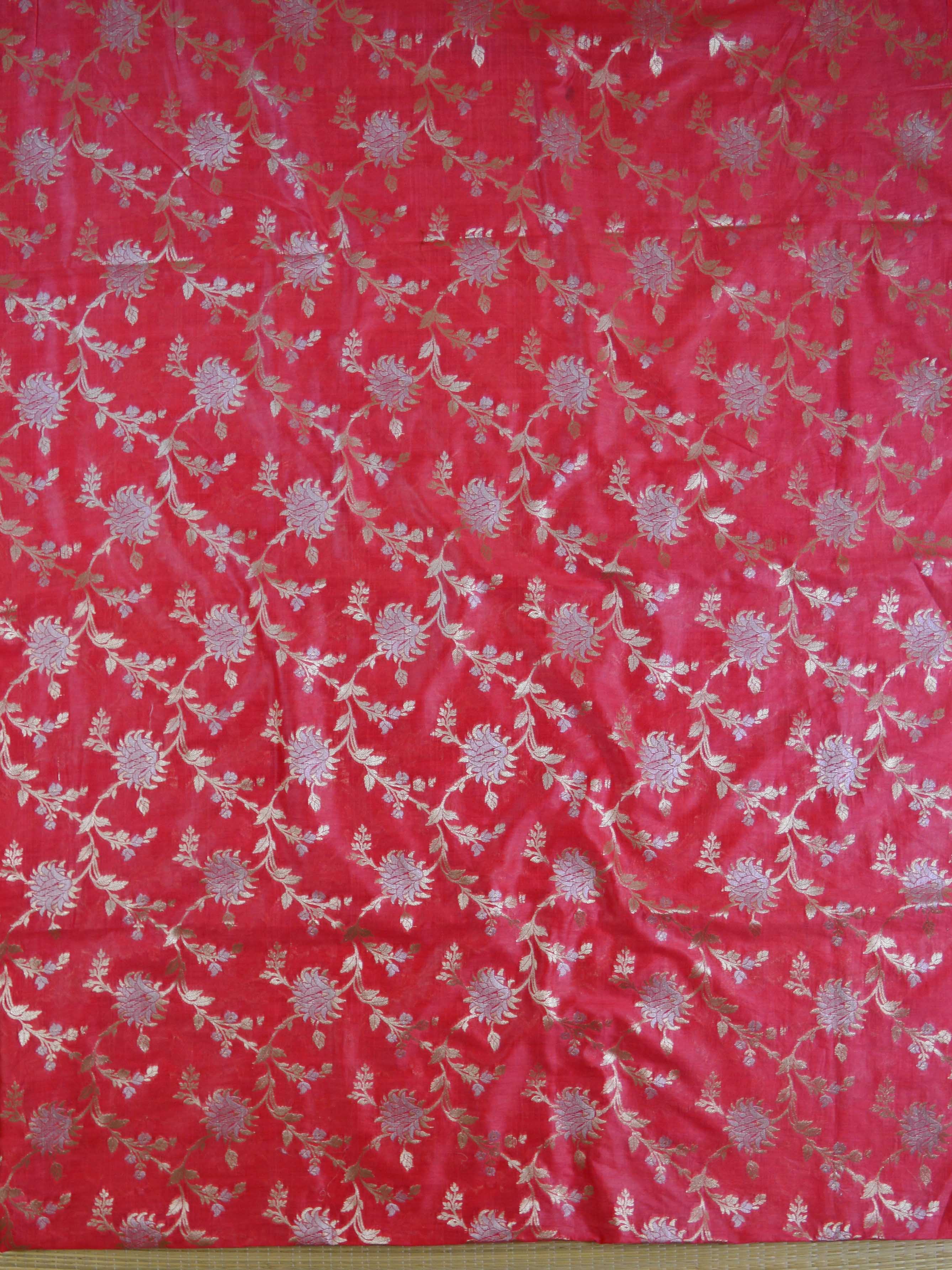 Banarasee Salwar Kameez Glossy Cotton Silk Silver Woven Buti Fabric-Pink & Maroon