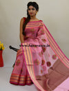 Banarasee Organza Mix Saree With Multicolor Floral Buta & Zari Border-Pink