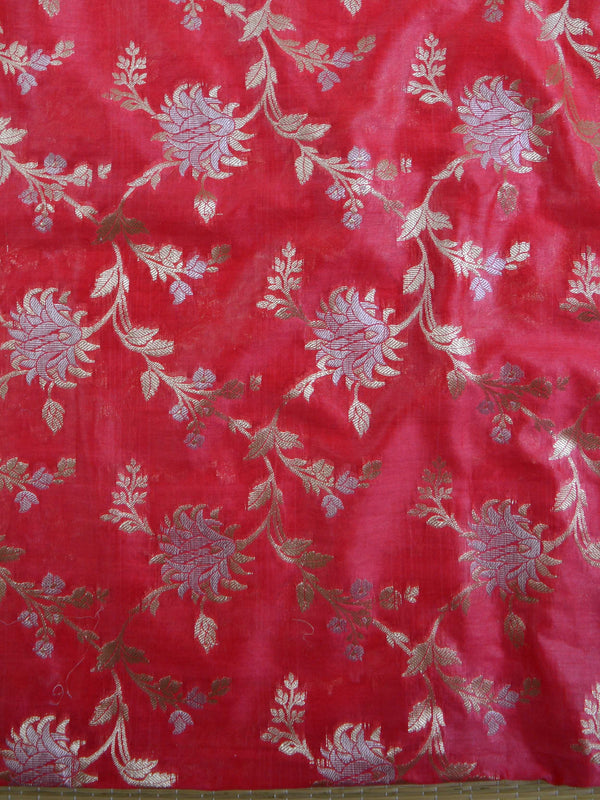 Banarasee Salwar Kameez Glossy Cotton Silk Silver Woven Buti Fabric-Pink & Maroon