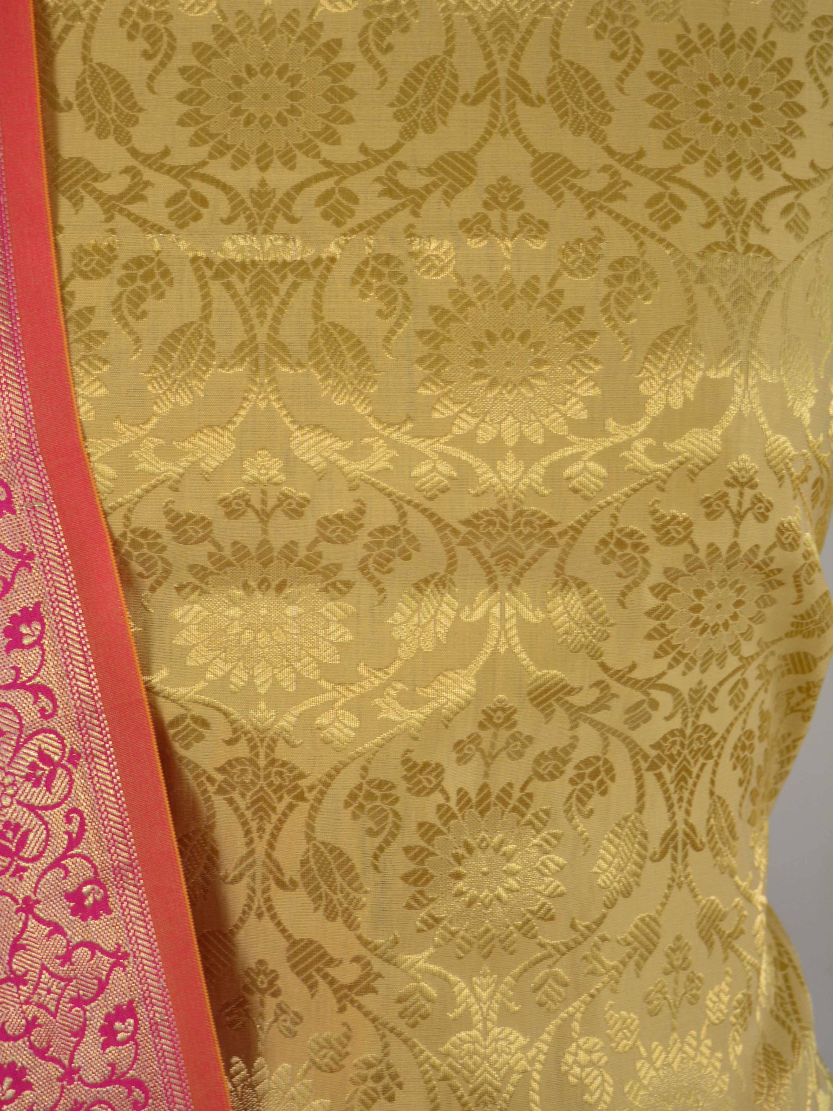 Banarasee Handwoven Brocade Salwar Kameez Fabric With Chanderi Cotton Dupatta-Gold