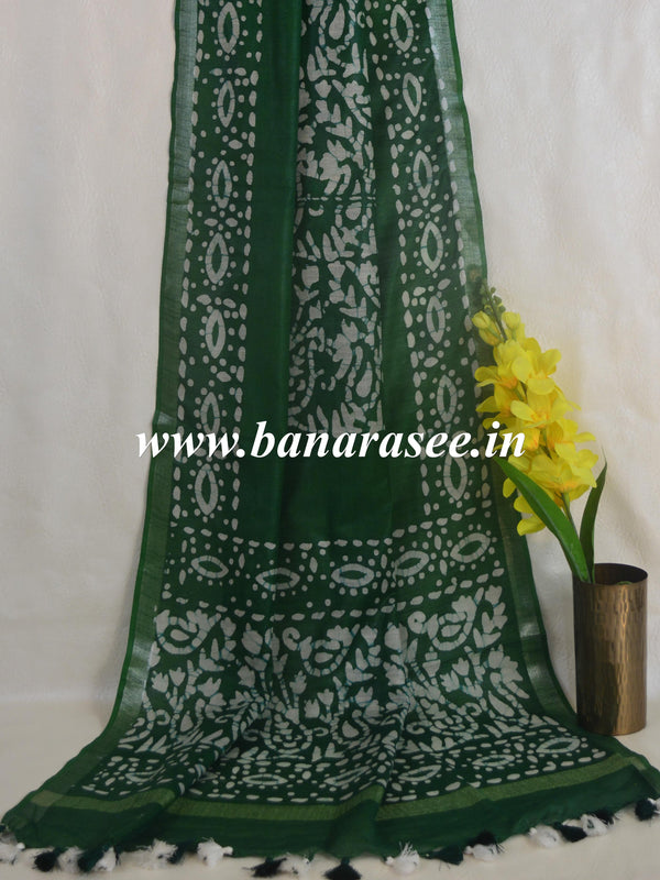 Bhagalpur Linen Cotton Dupatta-Green