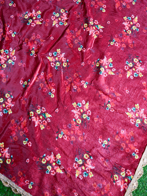 Banarasee Semi Silk Salwar Kameez Fabric With Velvet Gotapatti Dupatta-Maroon & Green