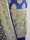 Banarasee Salwar Kameez Cotton Silk Gold Zari Buti Woven Fabric-Deep Blue