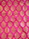 Banarasee Satin Brocade Antique Gold Zari Leaf Buti Design Fabric-Hot Pink