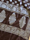 Banarasee Salwar Kameez Glossy Cotton Silk Silver Woven Buti Fabric-Brown