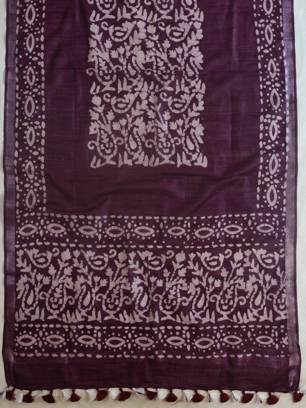 Bhagalpur Linen Cotton Dupatta-Purple