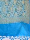 Banarasee Satin Brocade Digital Print Salwar Kameez Fabric With Blue Dupatta-Off White