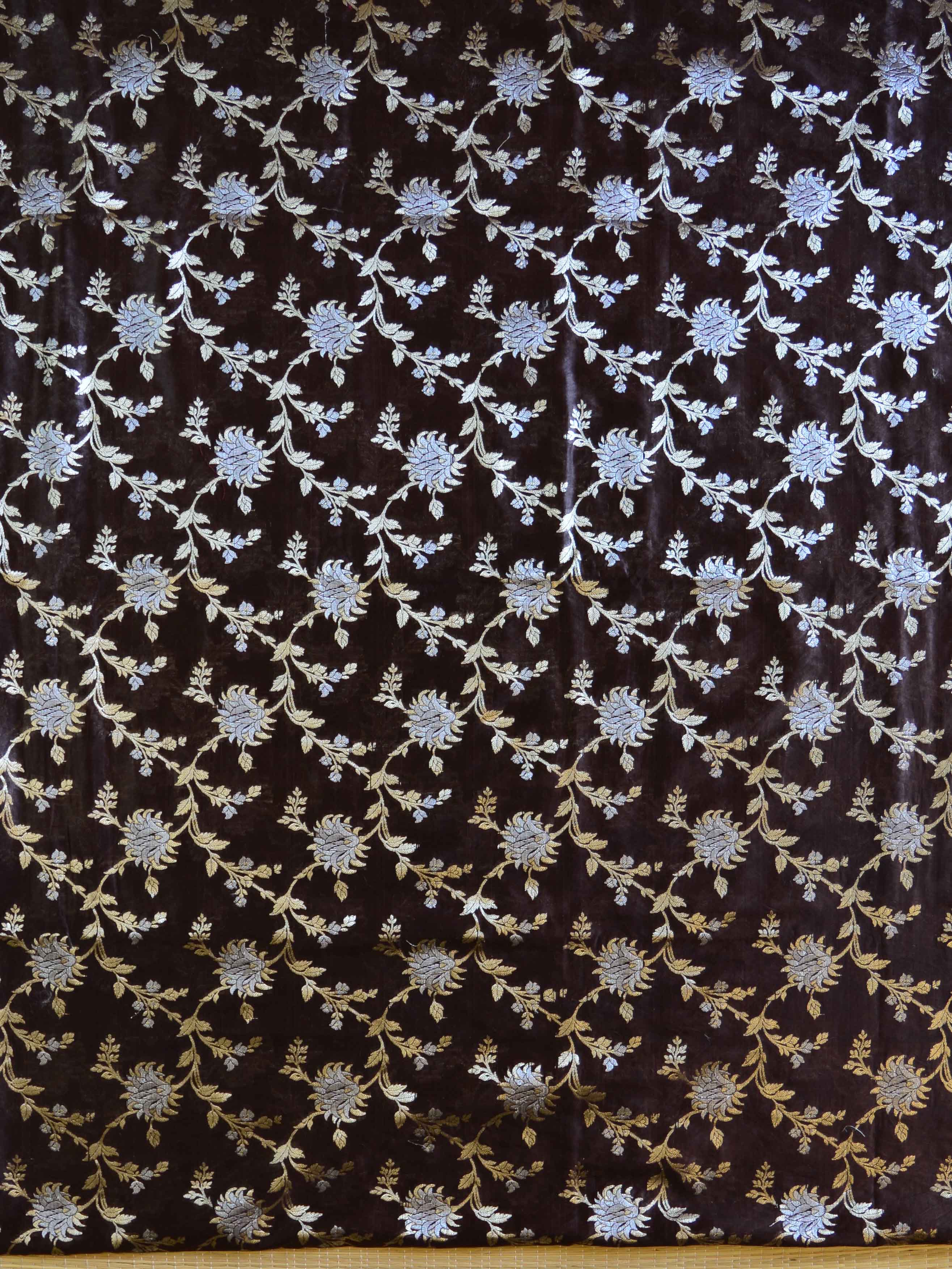 Banarasee Salwar Kameez Glossy Cotton Silk Silver Woven Buti Fabric-Brown