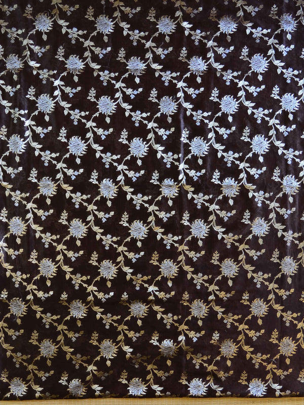 Banarasee Salwar Kameez Glossy Cotton Silk Silver Woven Buti Fabric-Brown