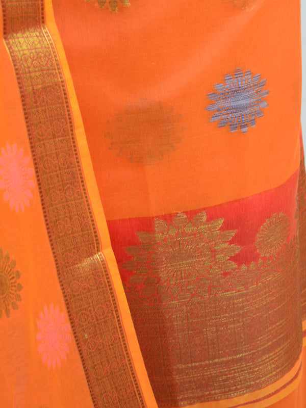 Banarasee Chanderi Cotton Salwar Kameez Fabric With Resham Buta Design-Orange