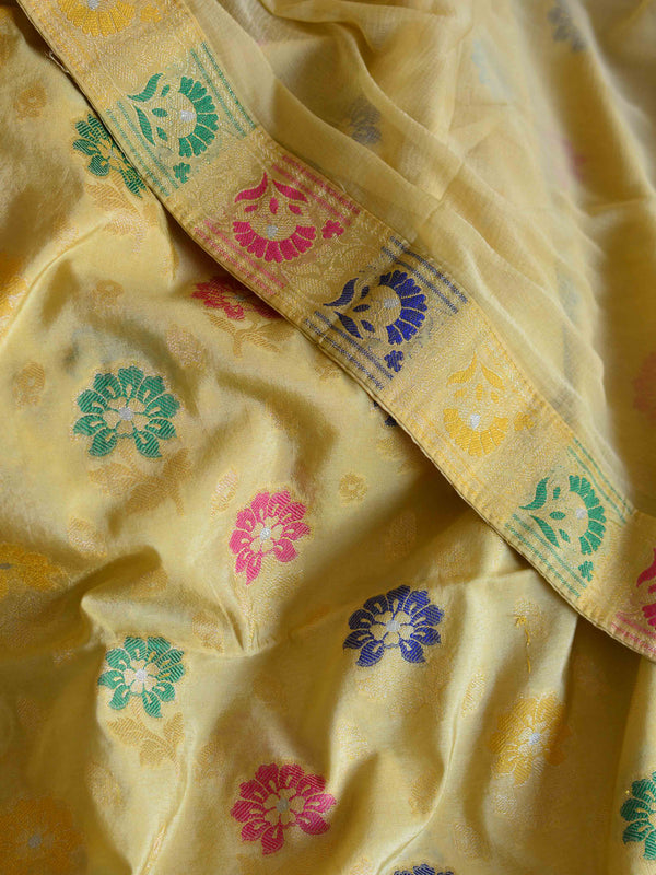 Banarasee Salwar Kameez Semi Katan Silk Zari Buti Fabric With Chiffon Dupatta-Beige