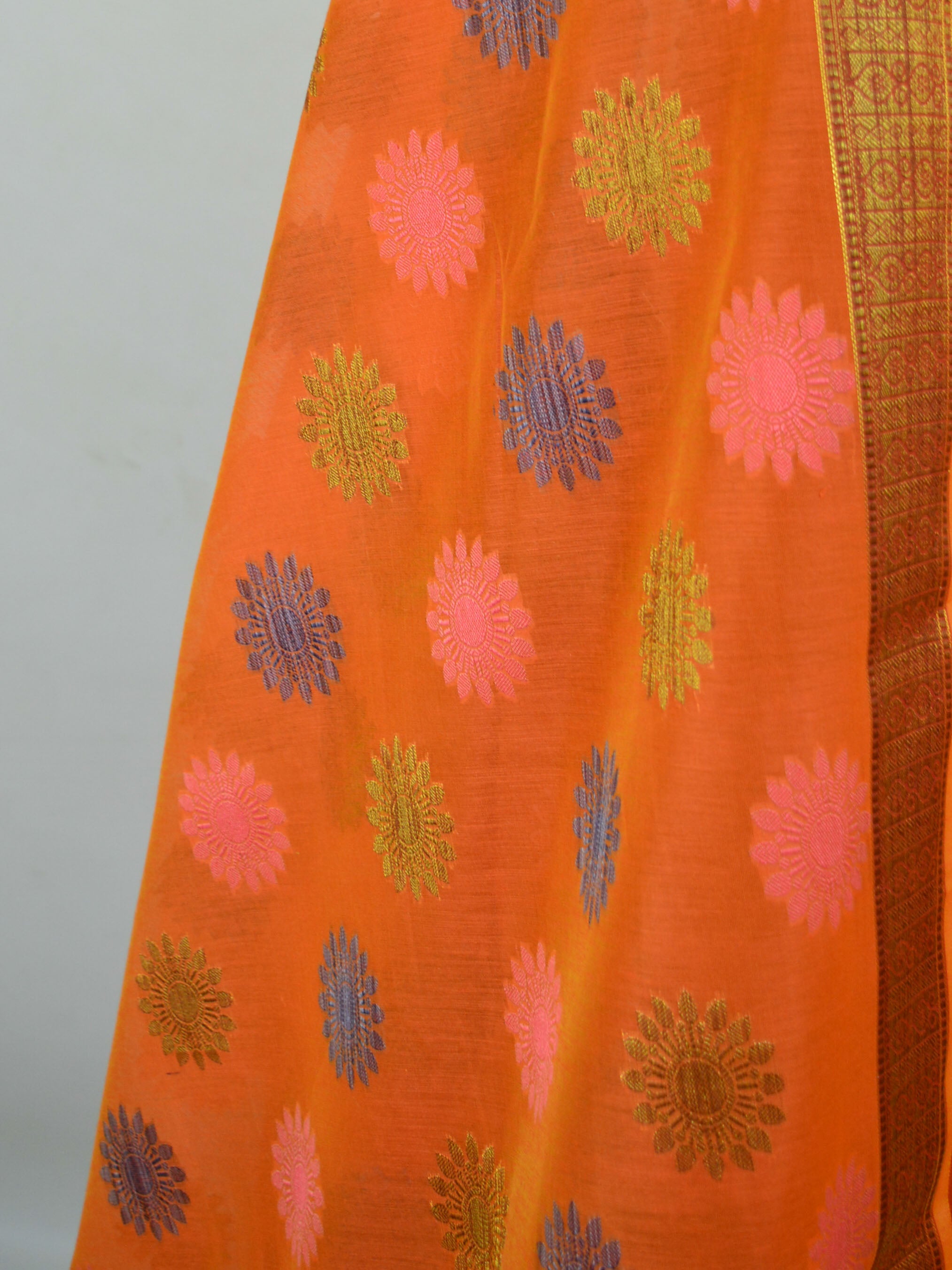 Banarasee Chanderi Cotton Salwar Kameez Fabric With Resham Buta Design-Orange
