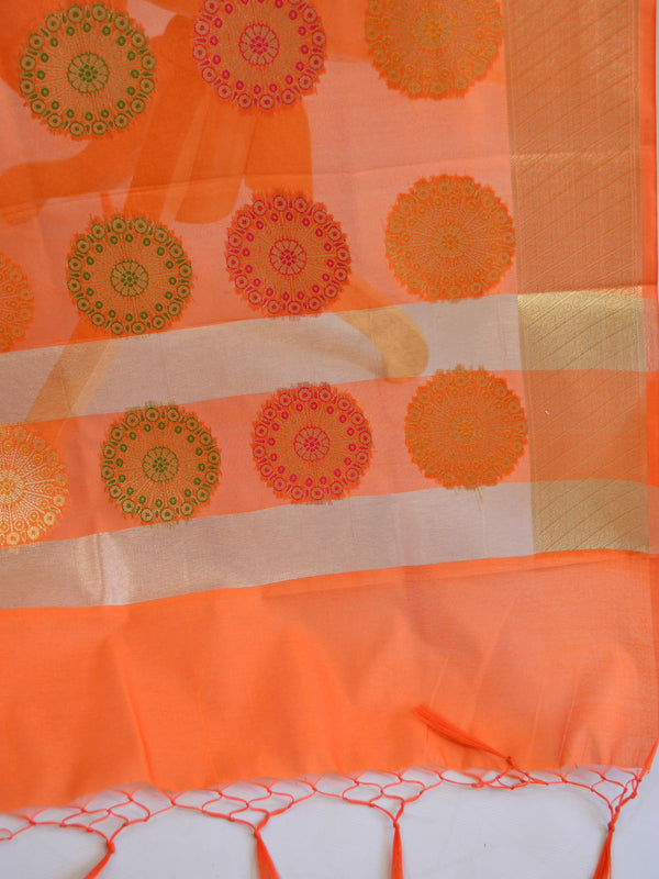 Banarasee Art Silk Dupatta With Gold Zari Buta Design-Orange