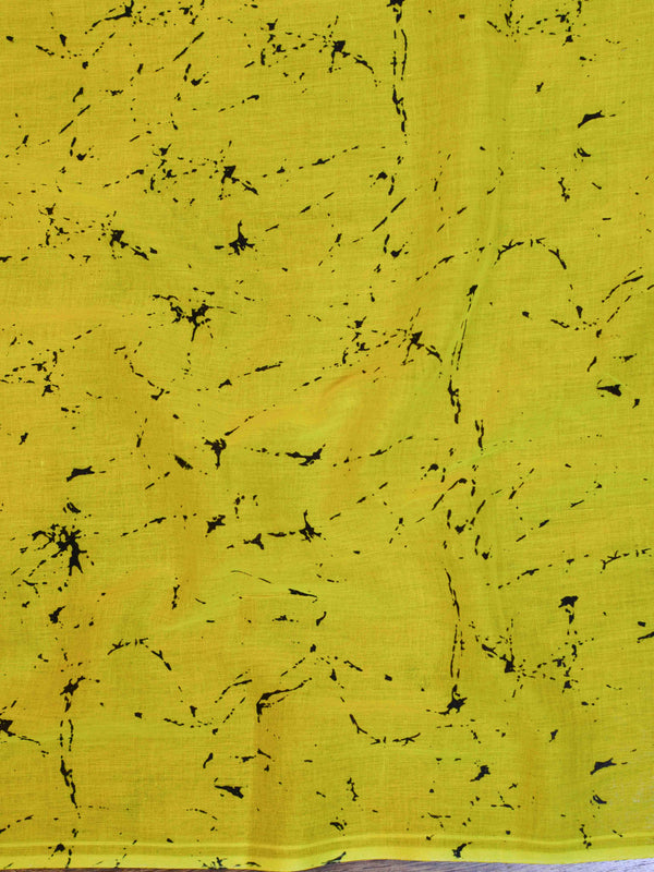 Handloom Mul Cotton Block Print Saree-Black & Yellow