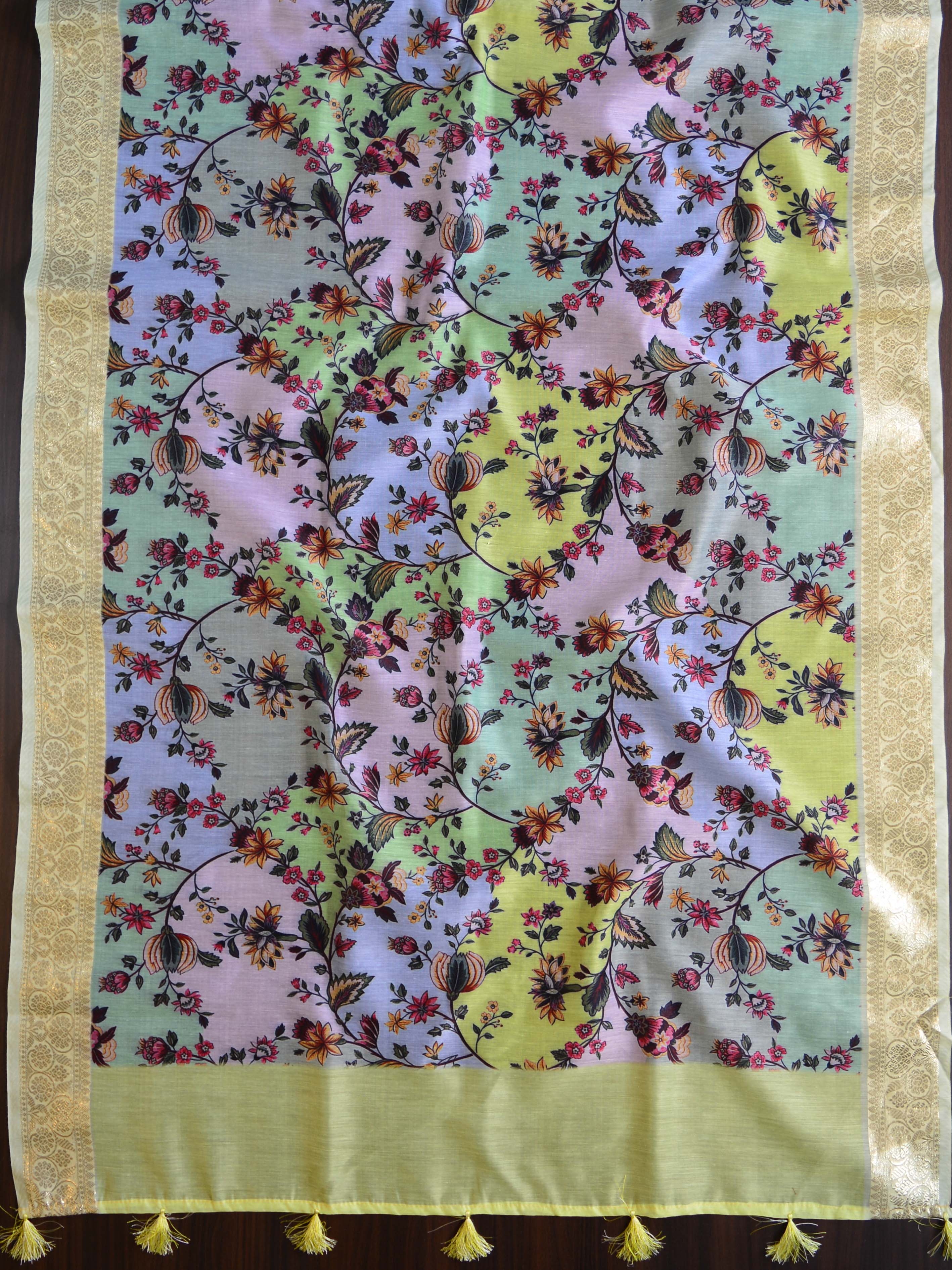 Banarasee Chanderi Cotton Zari Buti Salwar Kameez Fabric With Digital Print Dupatta-Yellow