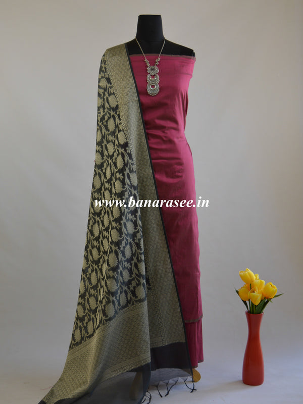 Banarasee Cotton Silk Plain Salwar Kameez Fabric With Resham Jaal Dupatta-Purple