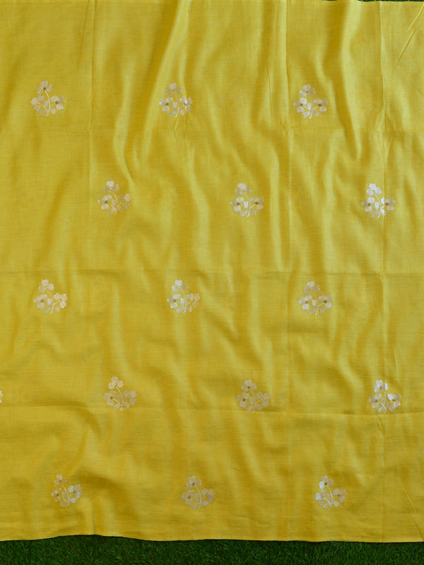 Handwoven Linen Salwar Kameez & Dupatta With Hand-Embroidered Work-Yellow