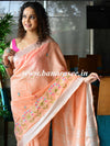 Bhagalpuri Handloom Linen Cotton Floral Embroidered Saree-Peach
