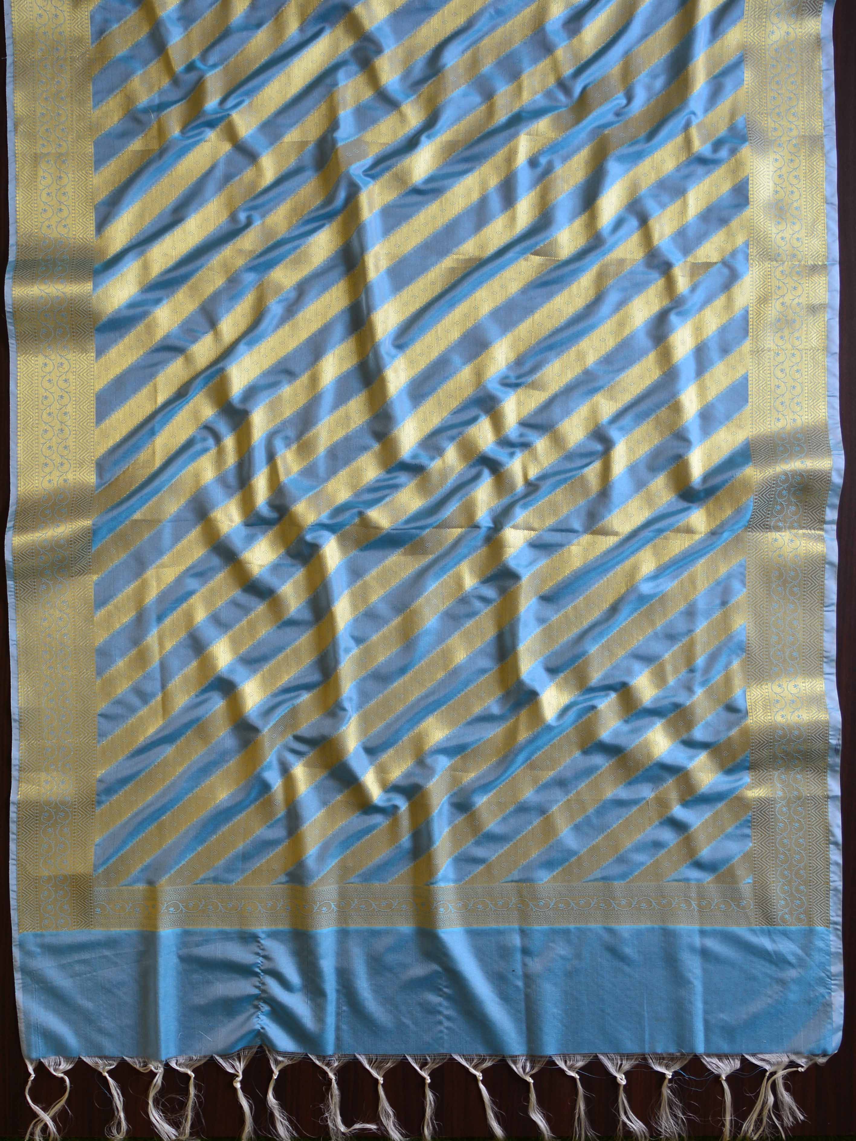 Banarasee Art Silk Dupatta Stripes Design-Light Blue