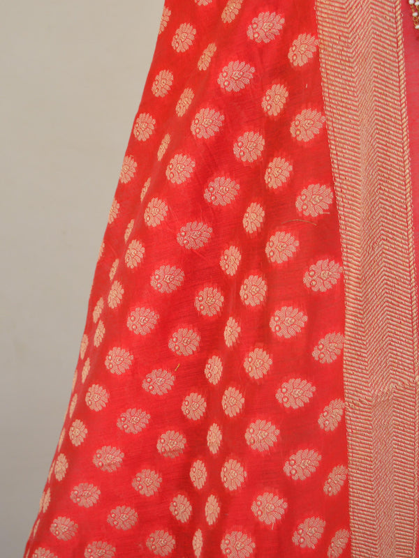 Banarasee Cotton Salwar Kameez With Fabric With Jute Work-Beige With Red