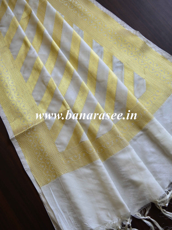 Banarasee Art Silk Dupatta Stripes Design-White