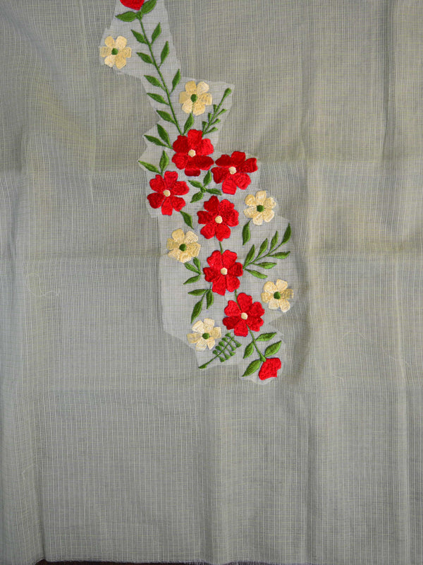 Kota Doria Embroidered Salwar Kameez Dupatta Set-Pastel Green