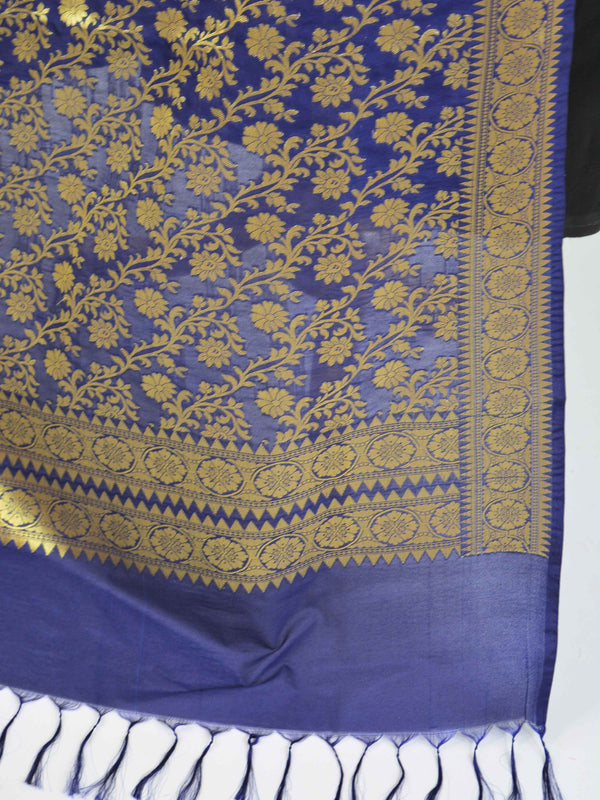 Art Silk Dupatta With Jaal Design-Deep Blue