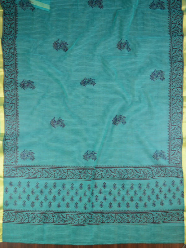 Kota Doria Block Printed Salwar Kameez Dupatta Set-Teal