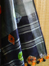 Bhagalpur Handloom Pure Linen Cotton Hand-Dyed Multicolor Bandhej Saree-Black