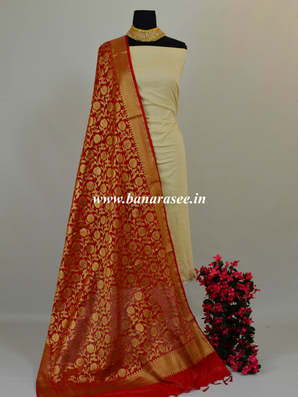 Banarasee Art Silk Dupatta Jaal Design-Red