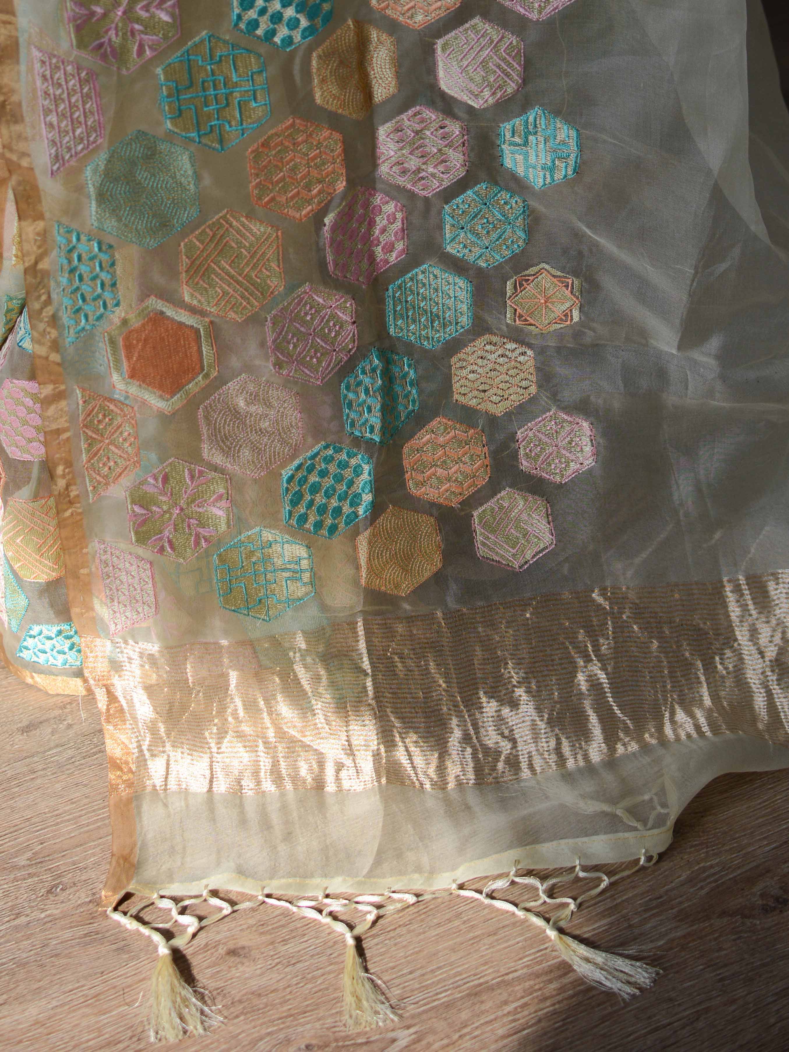 Banarasee Pure Organza Silk Saree With Embroidery-White