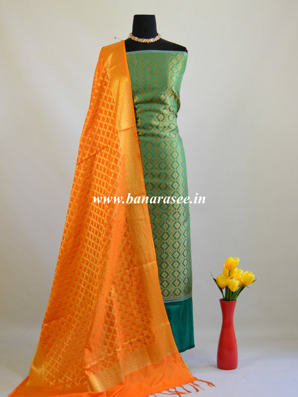 Banarasee Art Silk  Salwar Kameez Fabric With Contrast Dupatta-Green