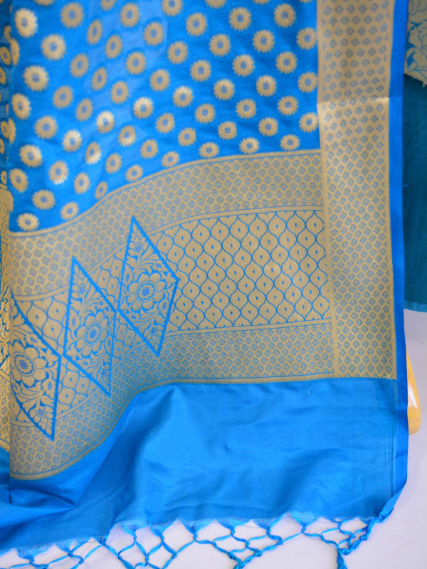 Banarasee Salwar Kameez Semi Katan Silk Zari Work Fabric-Blue