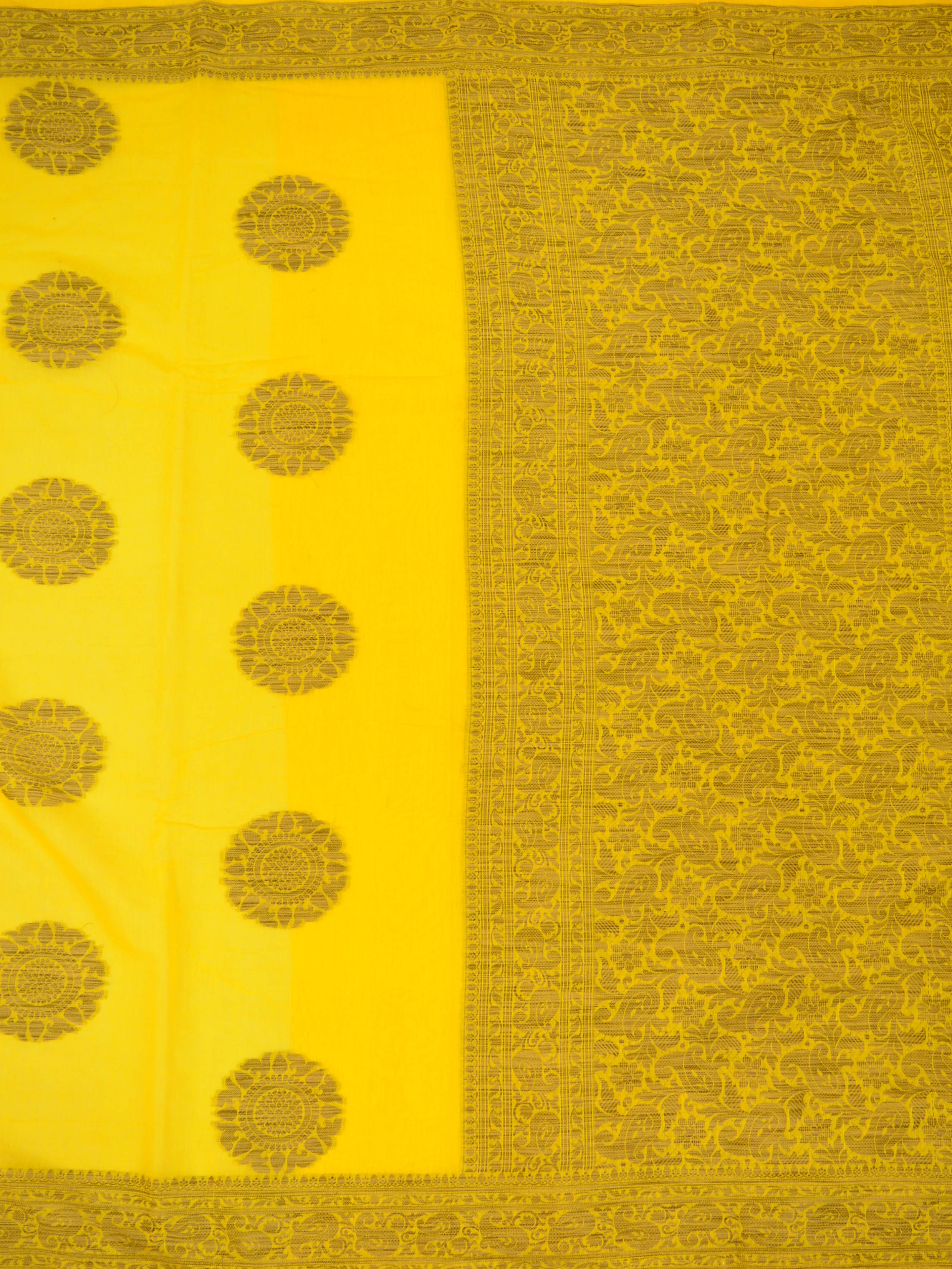 Banarasee Pure Handloom Soft Cotton Saree With Jute Work-Yellow