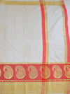 Banarasee Cotton Silk Saree With Plain Body & Paisley Design Border-White
